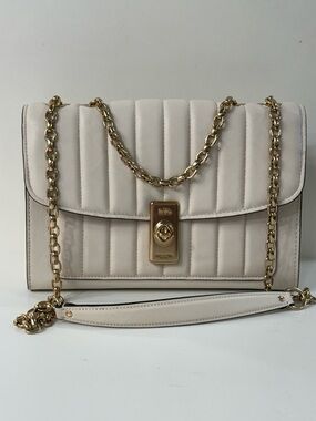 Coach Quilted Shoulder Bag in Cream with Gold Chain